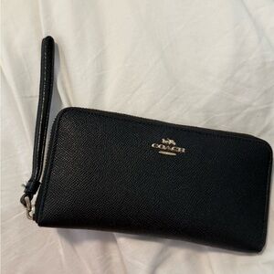 Black leather coach clutch/wallet on chain